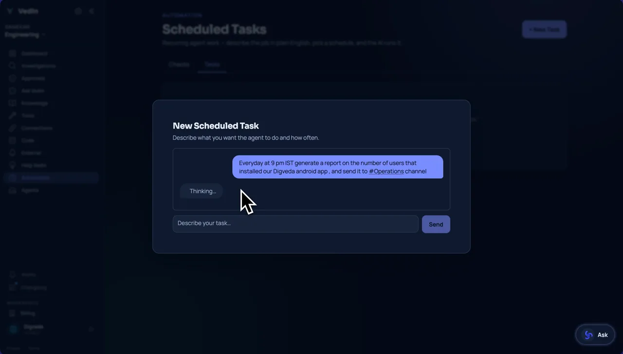 A scheduled task being described in plain English and turned into a recurring job